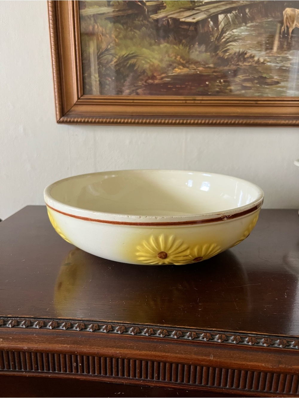 Vintage (1960/1970) Ceramic Daisy Bowl in Cream and Yellow